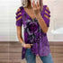 Elegant Large Rose Print T-Shirt Women Summer Hollow Out Splicing Short Sleeve Tops Fashion Loose V Neck Zipper Female Tees 2024